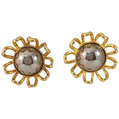 1960s MOD Silver and Gold Castlecliff Flower Earrings 7