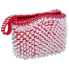 Mod 1960's Walborg Red & White Beaded Handbag