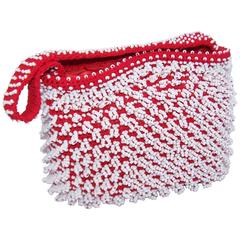 Mod 1960's Walborg Red & White Beaded Handbag 10