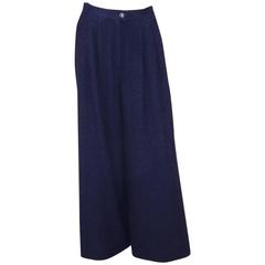 Wide Leg C.1990 Chanel Navy Blue Chenille Trouser Pants 4