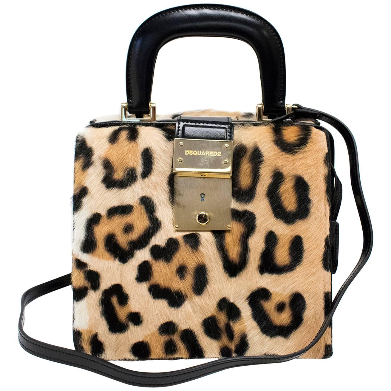 Dsquared2 Leopard Printed Calf Hair Mini Doctor Bag For Sale