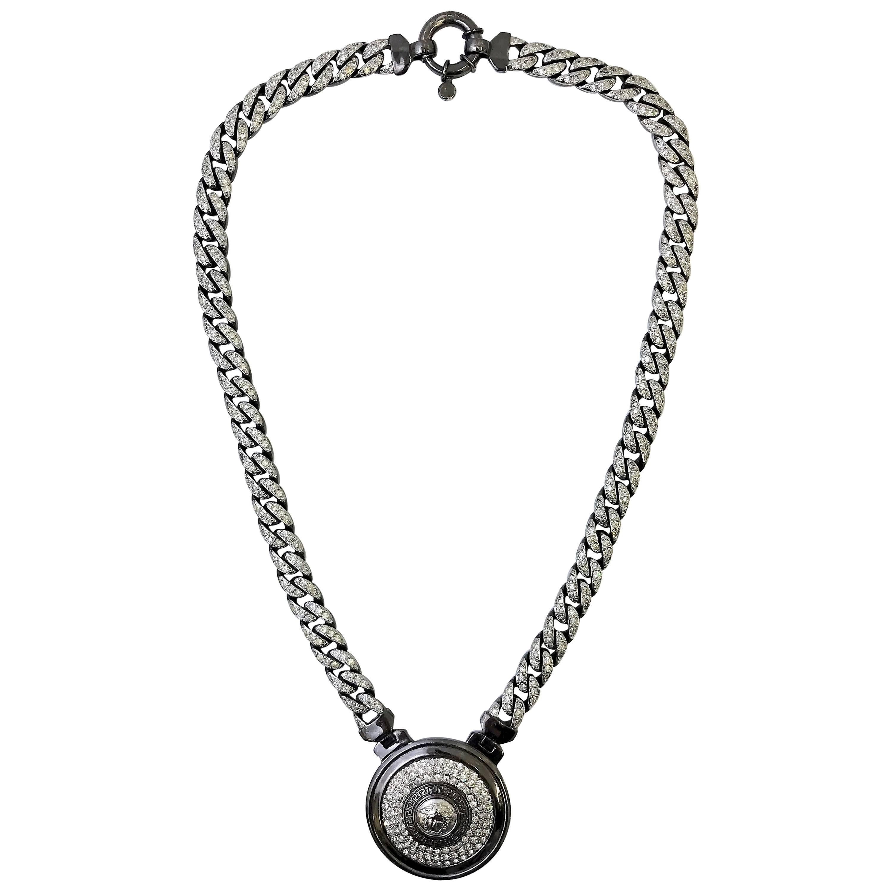 Gianni Versace silver gunmetal medallion necklace, 1990s 