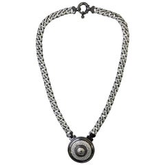 Vintage Gianni Versace silver gunmetal medallion necklace, 1990s 