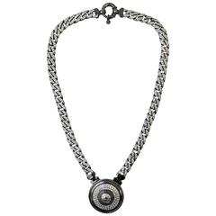 1990s Gianni Versace silver gunmetal medallion necklace 8