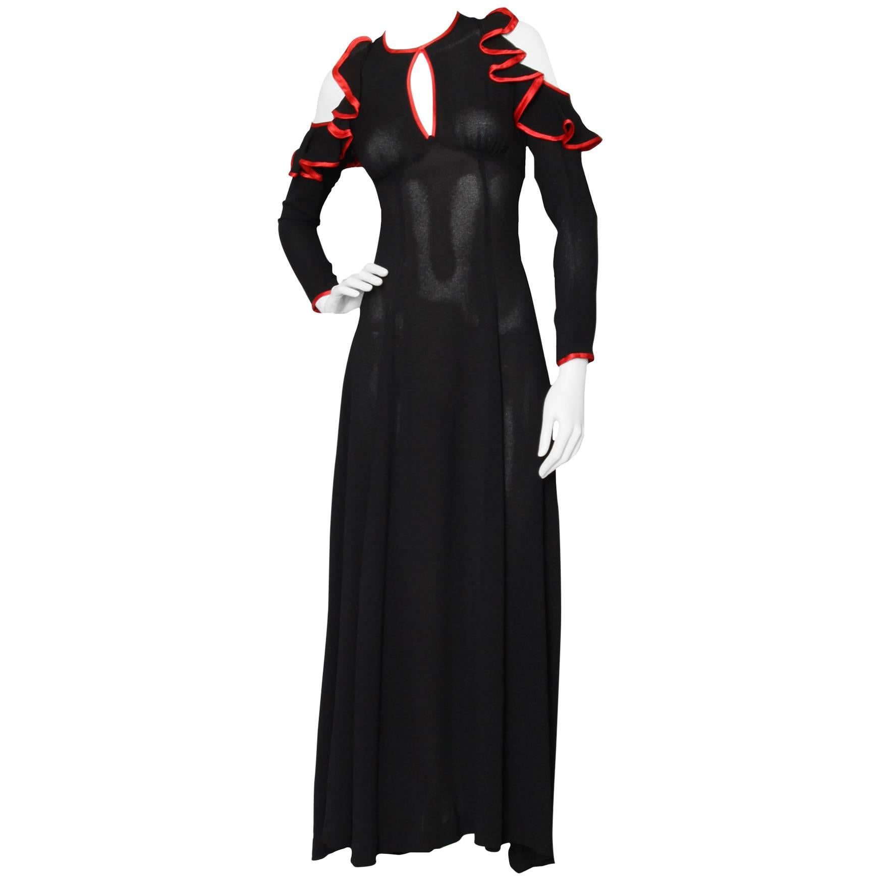 A Stunning 1970s Ossie Clark Black Evening Gown  For Sale