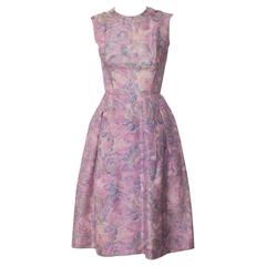 1950s Hattie Carnegie Silk Floral Print Watercolor Nipped Waist Dress 11