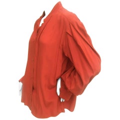 Saint Laurent Rive Gauche Crimson Red Silk Blouse c 1970s 