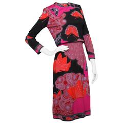 70s Printed Leonard Silk Jersey Dress 12