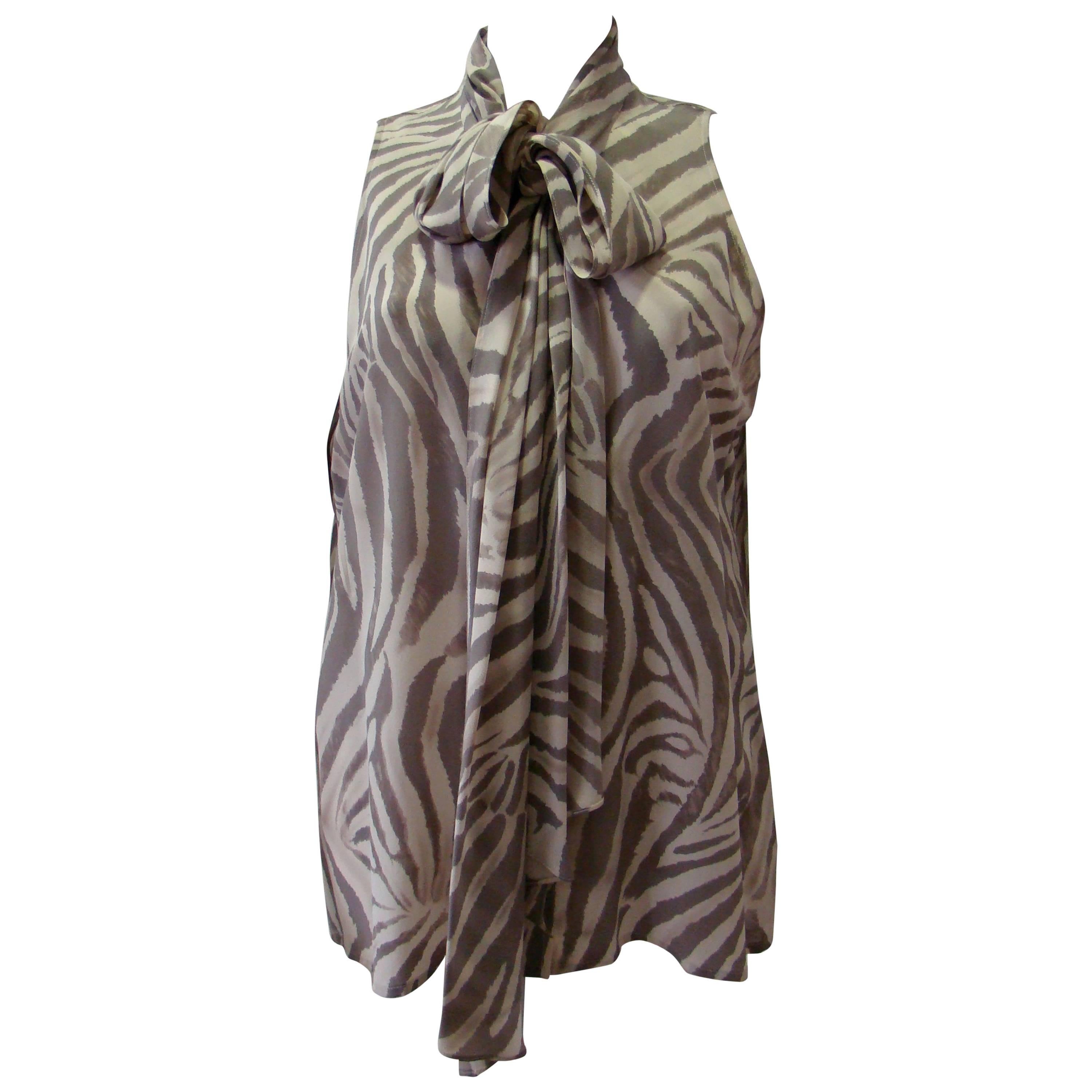 Jean-Louis Scherrer Zebra Print Silk Sleeveless Top Shirt For Sale