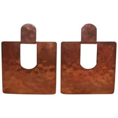 Vintage Modernist 1970's Large Handmade Copper Door Knocker Pierced Earrings