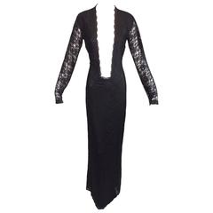 F/W 1998 "Joan" Alexander McQueen Steampunk Nude Mesh Black Lace Long Gown Dress 5