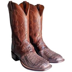 Used Lucchese Boots Men's Burnished Tan Caiman Croc Boxed 10EE Extra Wide CL1064