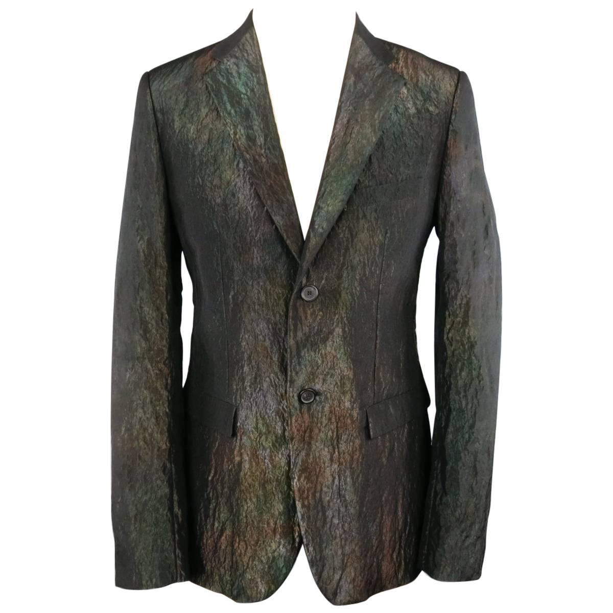 Men's JIL SANDER 40 Regular Iridescent Green Textured 2 Button Sport Coat