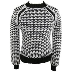 Men's JIL SANDER Size XS Black & White Chunky Poliammide Crewneck Sweater