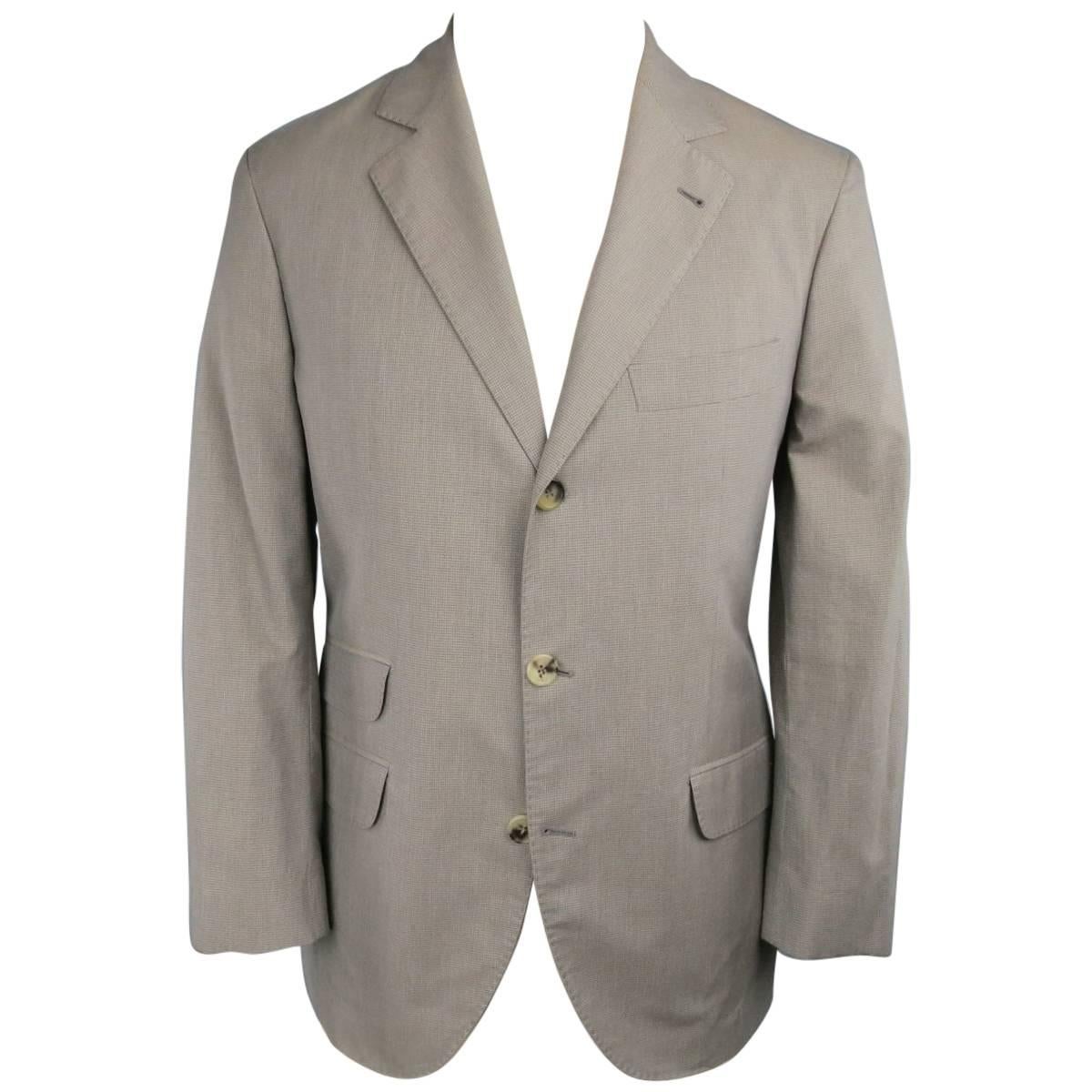 Men's BRUNELLO CUCINELLI 36 Houndstooth Taupe Cotton 3 Button Sport Coat