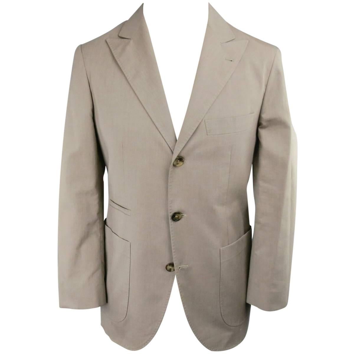 Men's BRUNELLO CUCINELLI 36 Regular Khaki Cotton 3 Button Peak Lapel Sport Coat