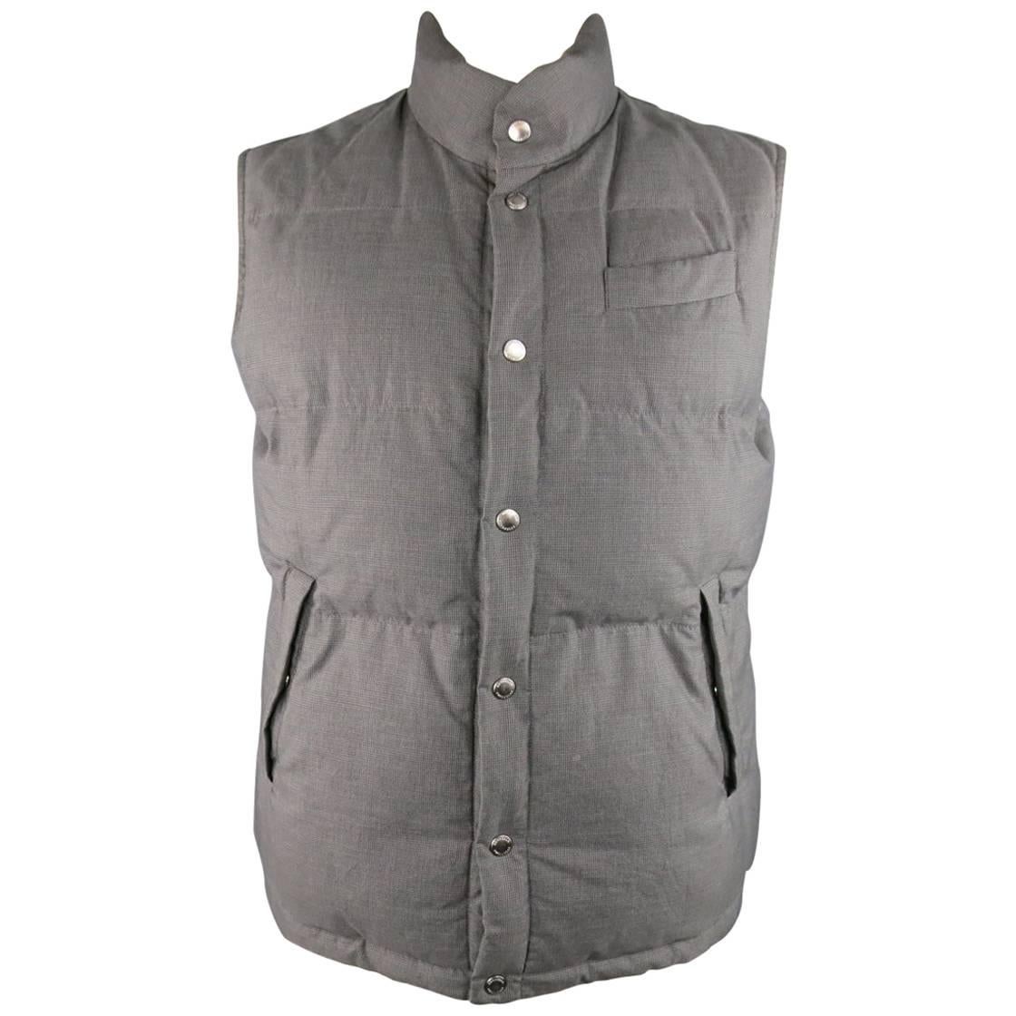Men's BRUNELLO CUCINELLI 44 Grey / Khaki Quilted Cotton Reversible Puffer Vest