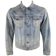 Herren DIOR HOMME 42 Blau Acid Washed Shrunken Denim Trucker Jacket