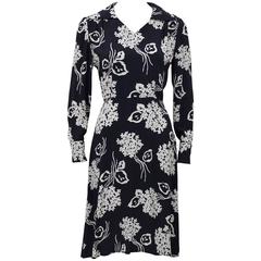 1940s Black and Cream Floral Rayon Dress 11