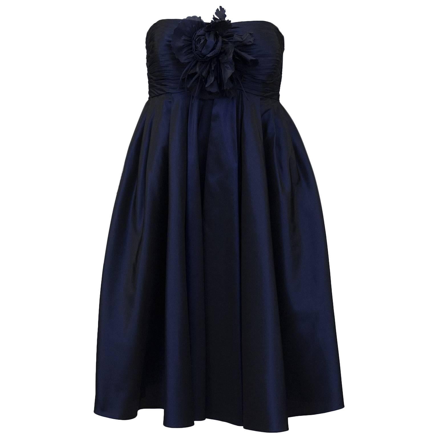 1990's Bill Blass Navy Blue Taffeta Cocktail Dress For Sale at 1stDibs