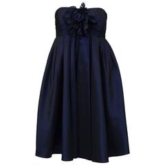 1990's Bill Blass Navy Blue Taffeta Cocktail Dress 6