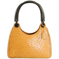 Gucci Ostrich Whipstitch Bag with Wood Handle