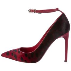 Valentino New Red Black Pony Gold Stud Ankle Strap Pumps Heels