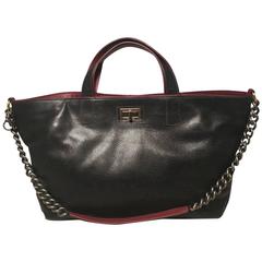 Chanel Black Caviar Maroon Leather Shoulder Bag Tote 12