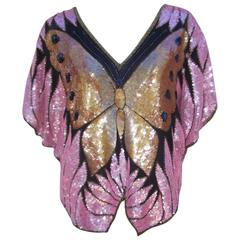 Vintage Glam 1970's Saks Fifth Avenue Sequin Disco Butterfly Top