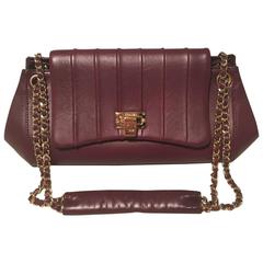 Chanel Maroon Leather Pleated Top Flap Classic Handbag 5