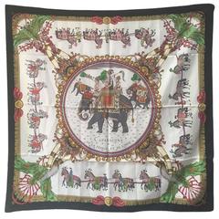 Vintage Hermes Caparacons de la France et de l'inde Silk Scarf in Black