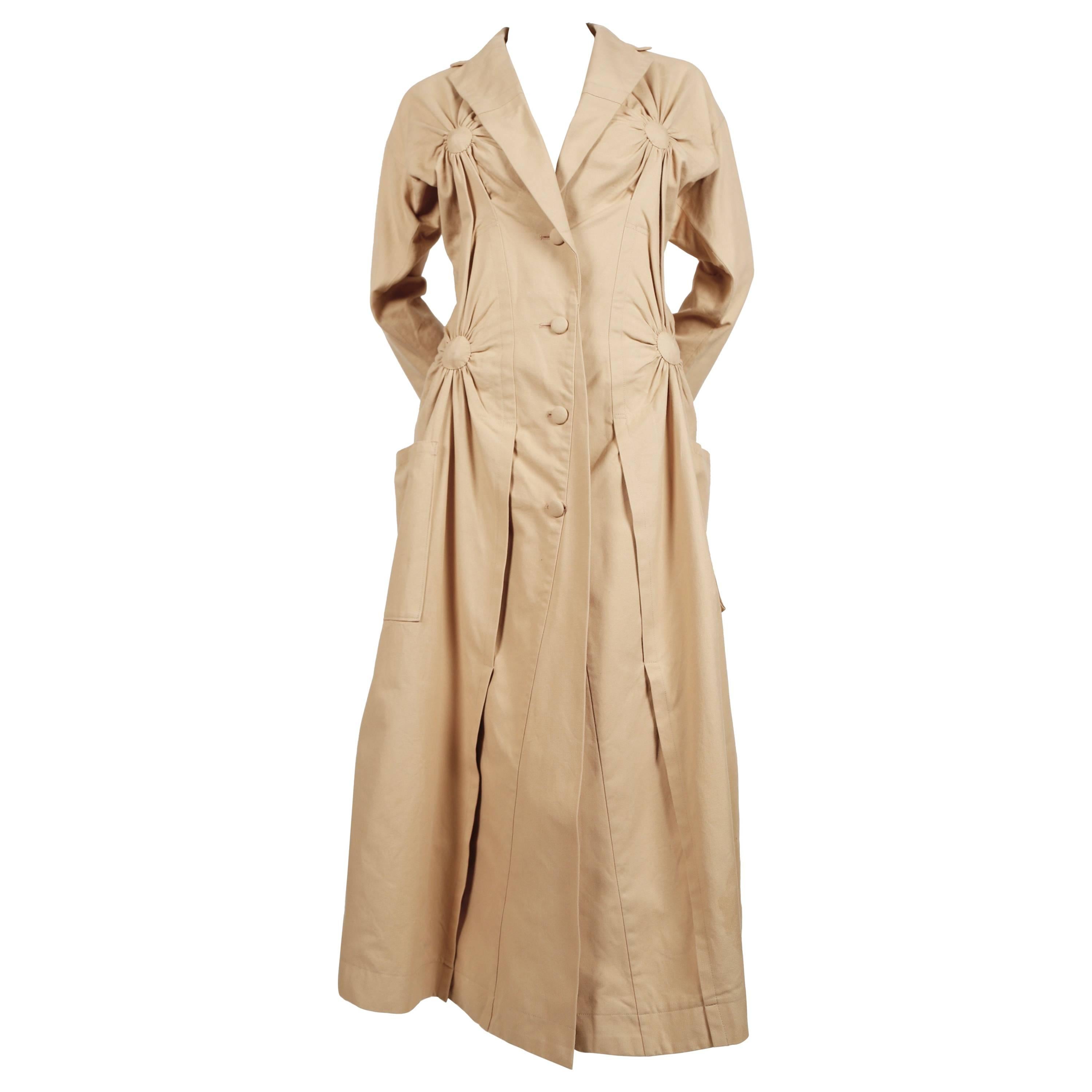 2003 ISSEY MIYAKE tan runway trench coat with ruching