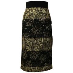 Dolce & Gabbana New with Tags Gold and Black Jacquard Straight Pencil Skirt