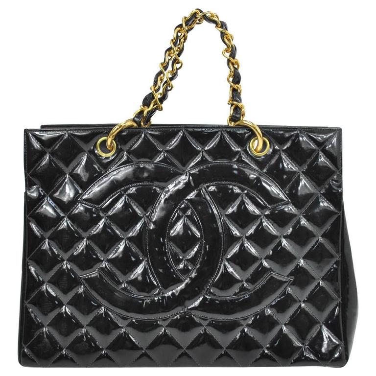 Chanel Black Patent Leather Gold Accent Large Weekender Travel Carryall