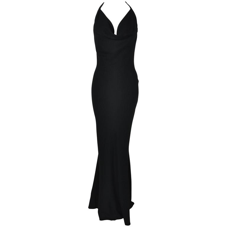 John Galliano Low Back Halter Black Evening Dress For Sale at 1stDibs