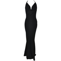 John Galliano Low Back Halter Black Evening Dress 3