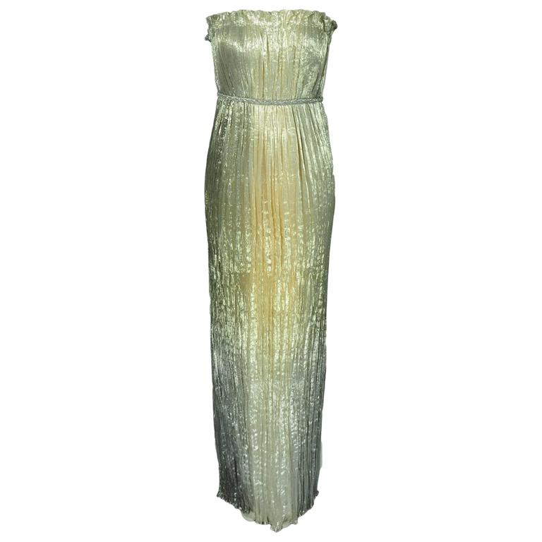 slim fit dress slacks 1980s Victor Costa Metallic Gold Strapless Party Dress – Style & Salvage main image 1