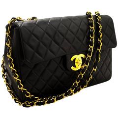 CHANEL Jumbo 13" Maxi 2.55 Flap Chain Shoulder Bag XL Black Lamb 7