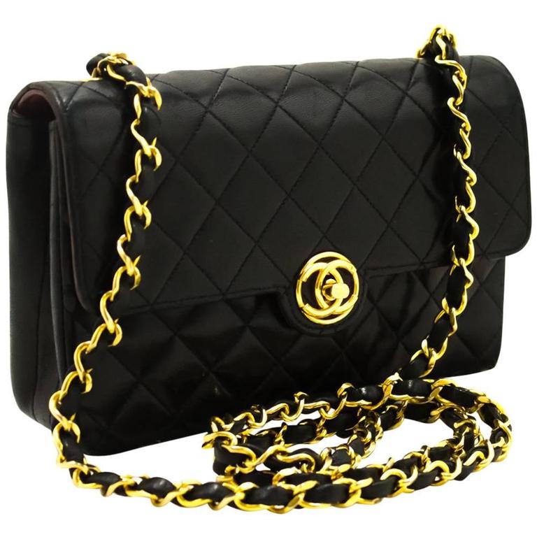 CHANEL Vintage Small Chain Shoulder Bag Crossbody Black Quilted For Sale at 1stdibs