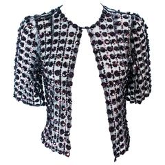 ANTIQUE 1930'S Tulle & Chocolate Bronze Sequin Applique Jacket Size 4 9