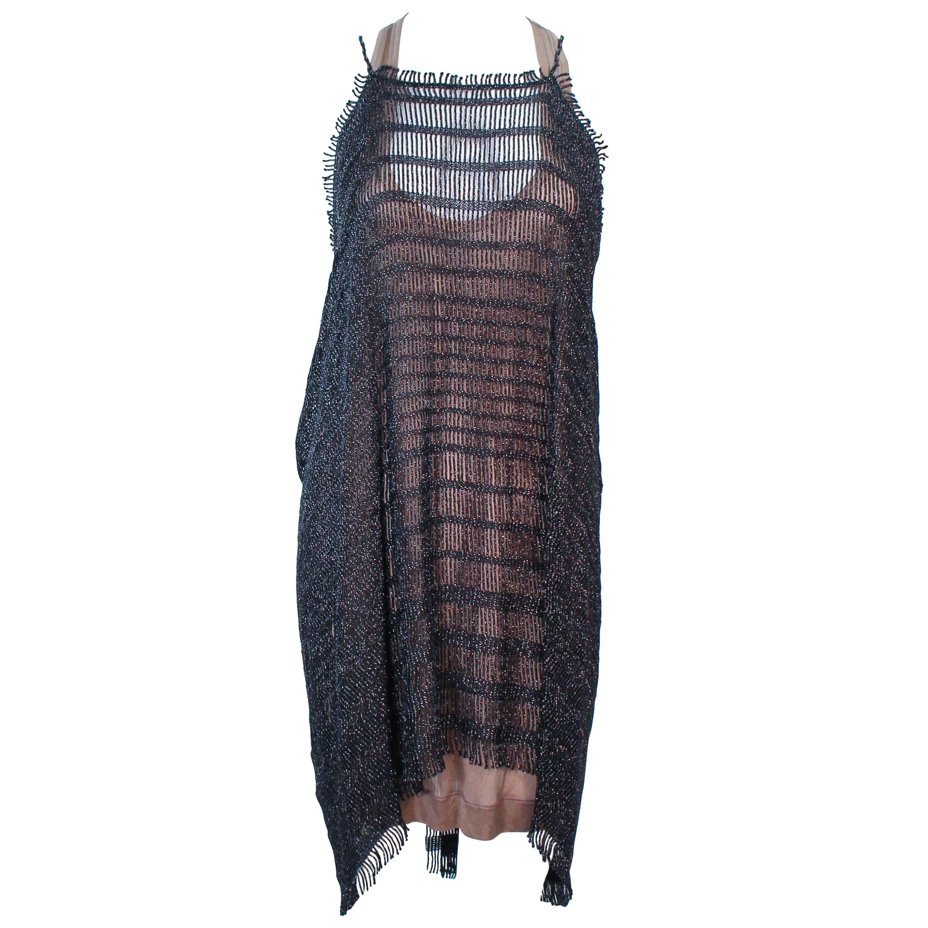MISSONI Black Metallic Knit Stretch Set with Nude Jersey Dress Size 44 For Sale