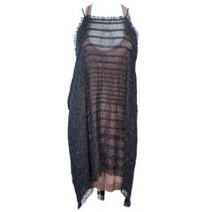 MISSONI Schwarzes Metallic-Strick-Stoff- Stretch-Set mit nudefarbenem Jersey-Kleid Größe 44