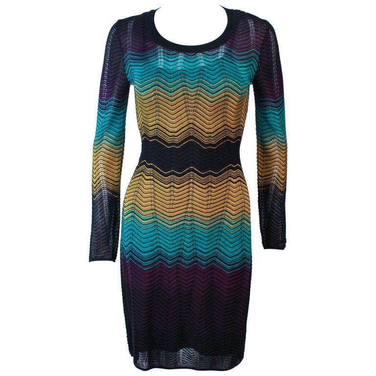 MISSONI NWT Navy and Mustard Zig Zag Knit Dress Size 40 For Sale at 1stDibs