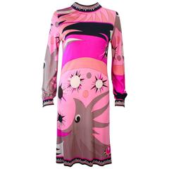 Vintage EMILIO PUCCI 1960's Pink Abstract Print Stretch Dress Size 4 6 