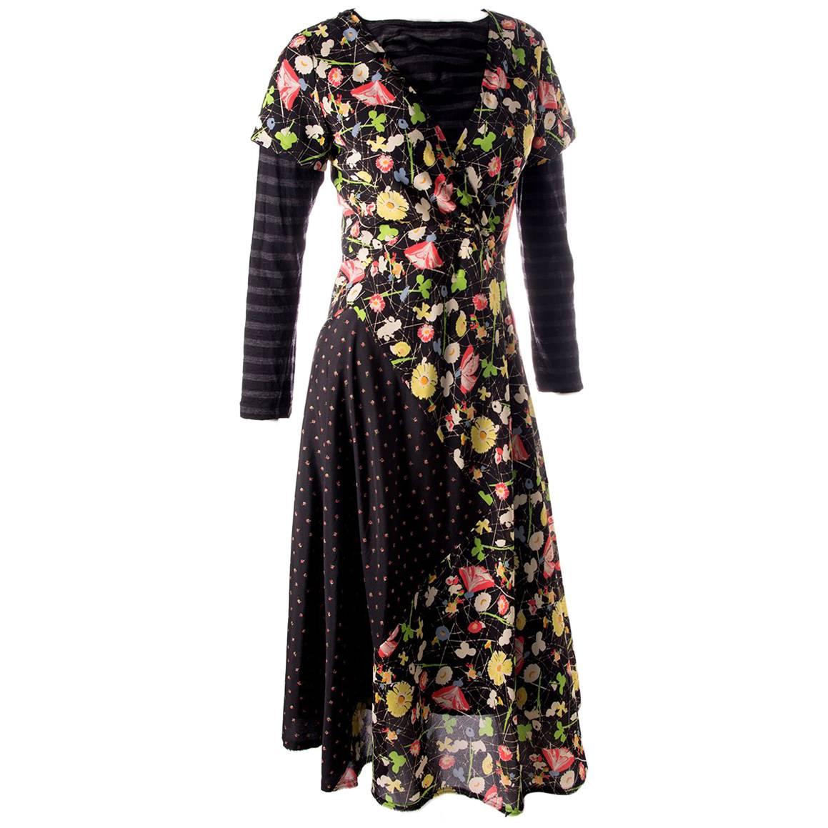 Junya Watanabe Comme Des Garcons Floral and Stripe Layered Dress
