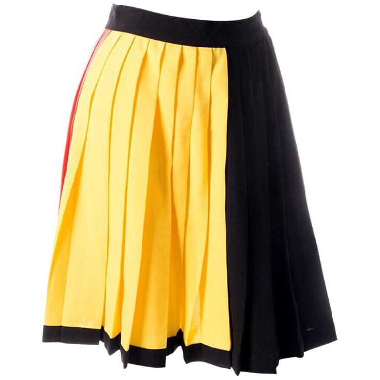 Gianni Versace 90s Colorblock Pleated Skirt For Sale