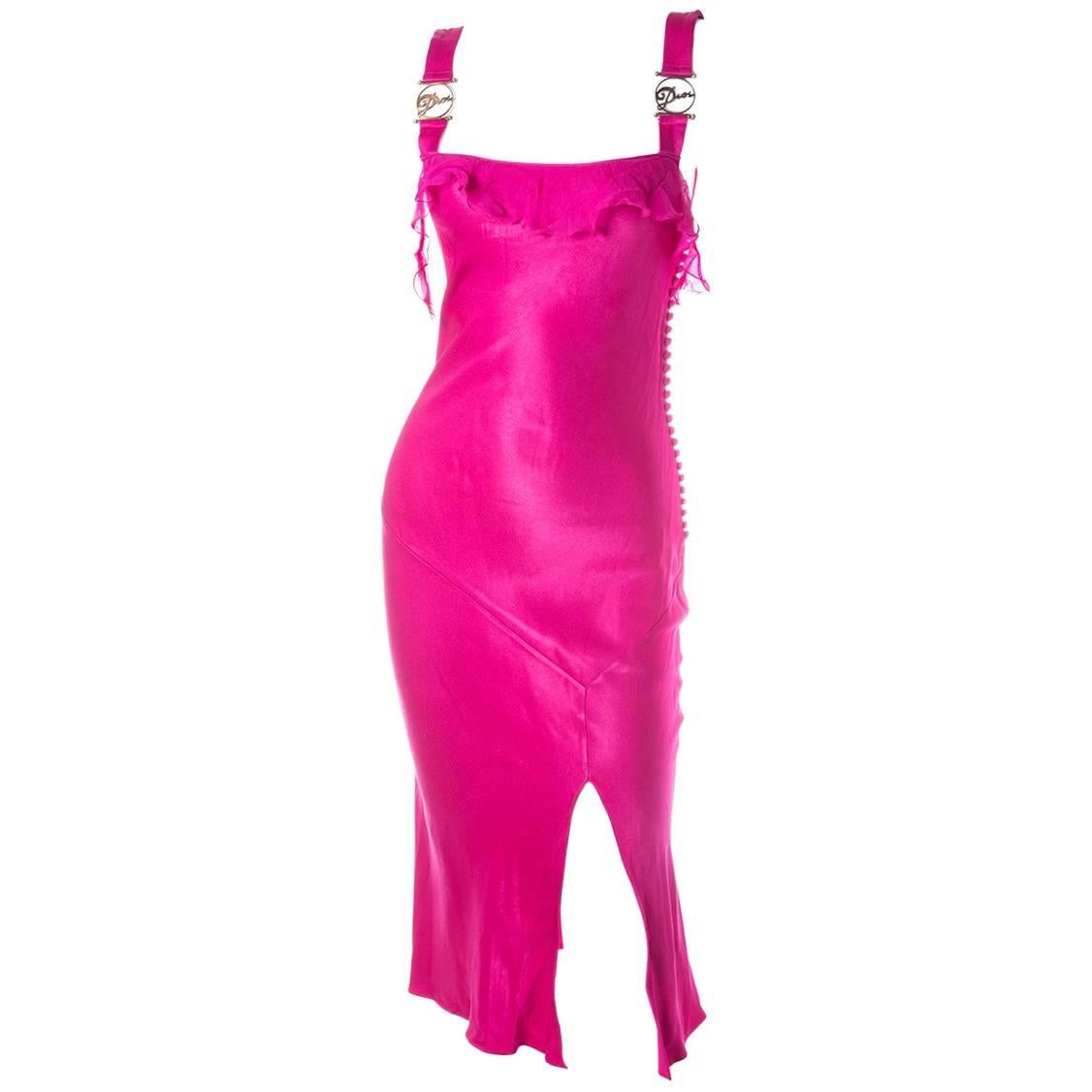 Christian Dior John Galliano Hot Pink Silk Dress