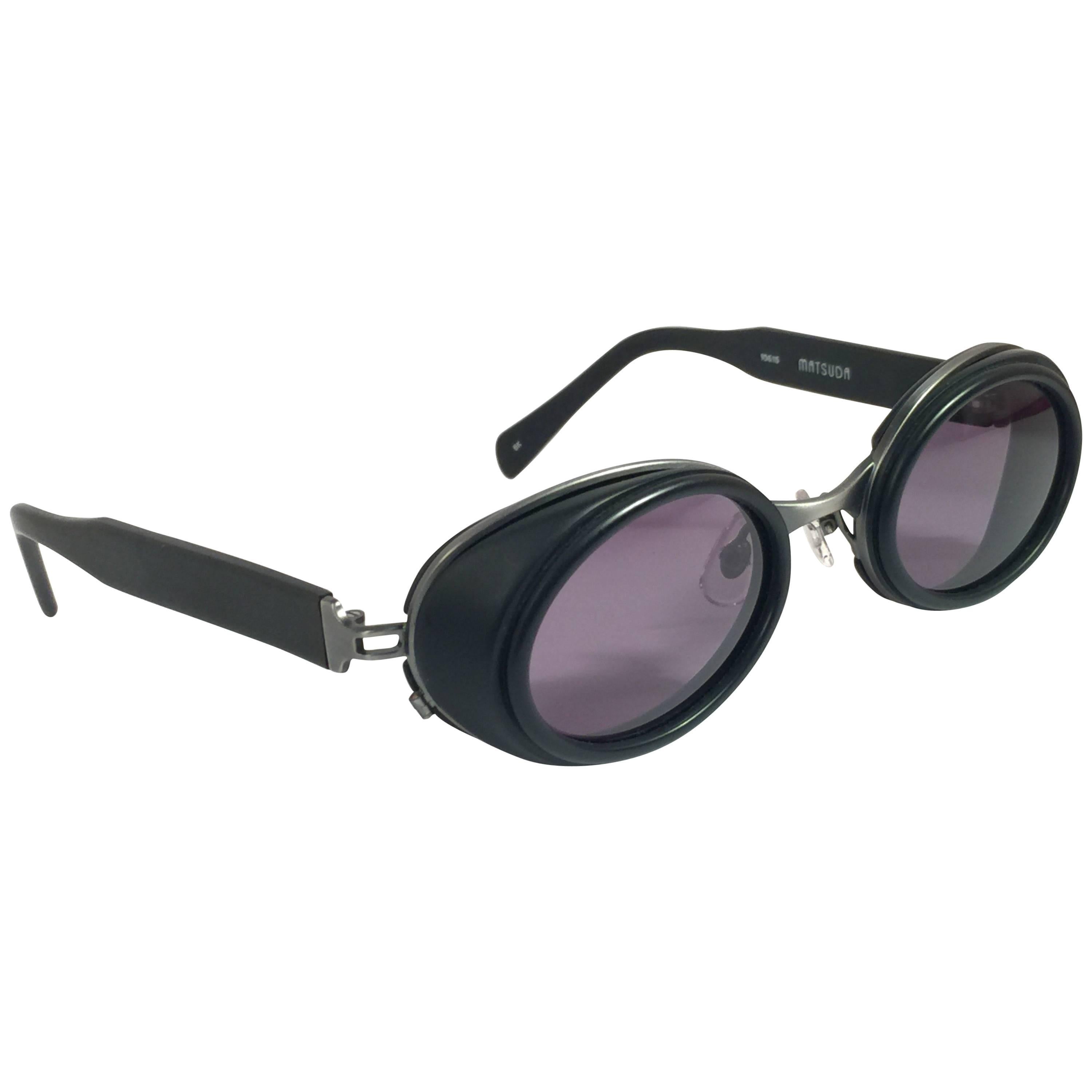 New Vintage Matsuda 10615 Black Matte Oval 1990's Made in Japan Sunglasses