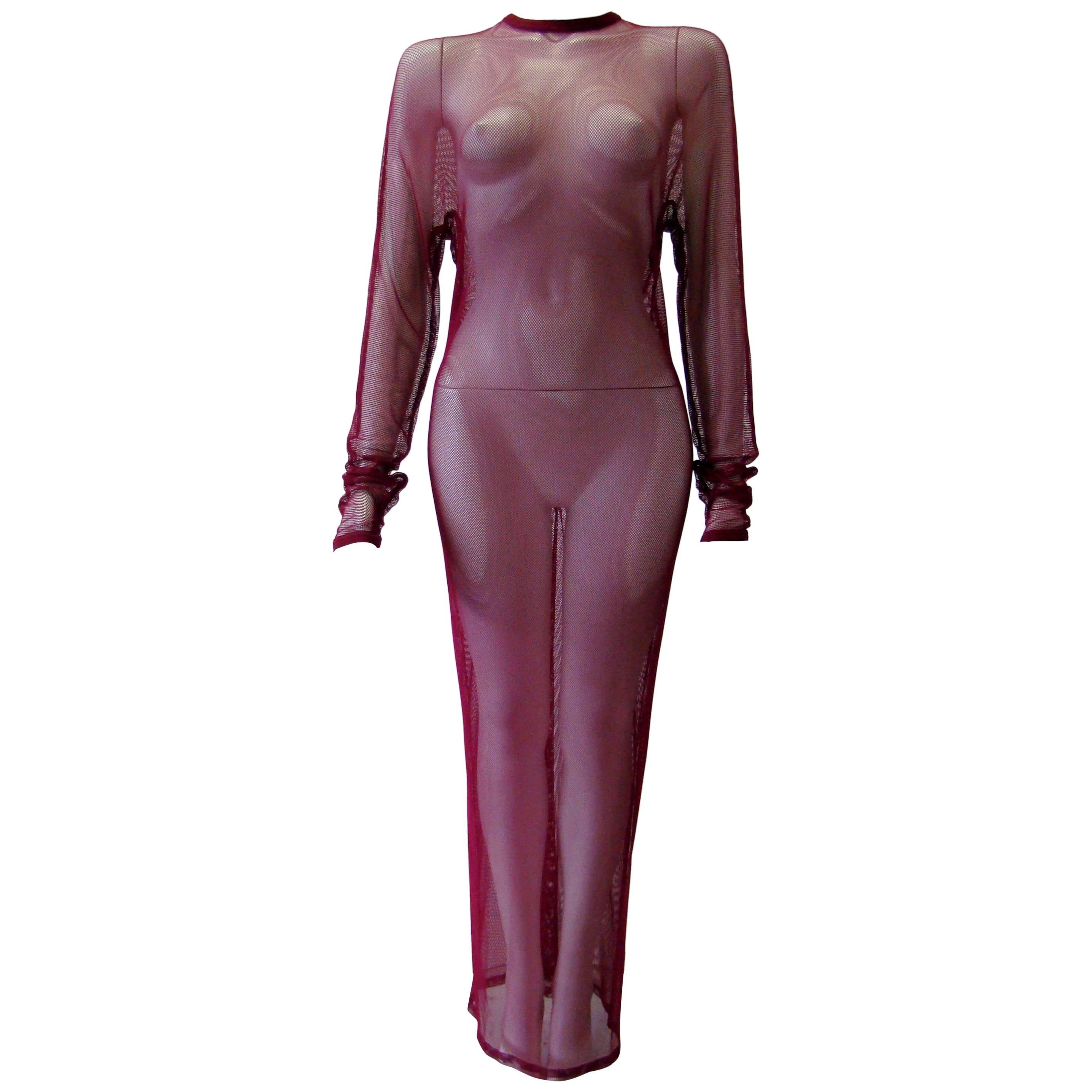 Unique Gianni Versace Net Magenta Dress Fall 1993-1994 For Sale