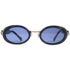 New Retro Matsuda 10615 Dark Blue & Silver Oval 1990 Made in Japan Sunglasses